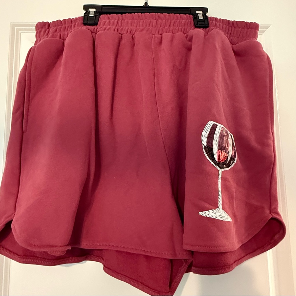 Queen of Sparkles Burgundy Wine Glass Embroidered Shorts